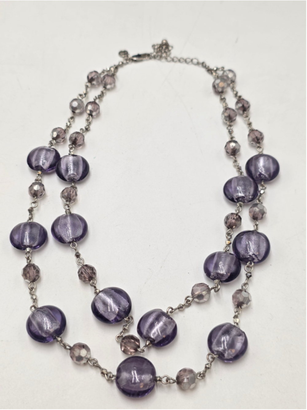 M&S Marks & Spencer Purple Glass Bead Double Strand Statement Necklace - Picture 8 of 10